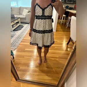 Express Marketplace Cream and black polka dot and ruffle dress. NWT